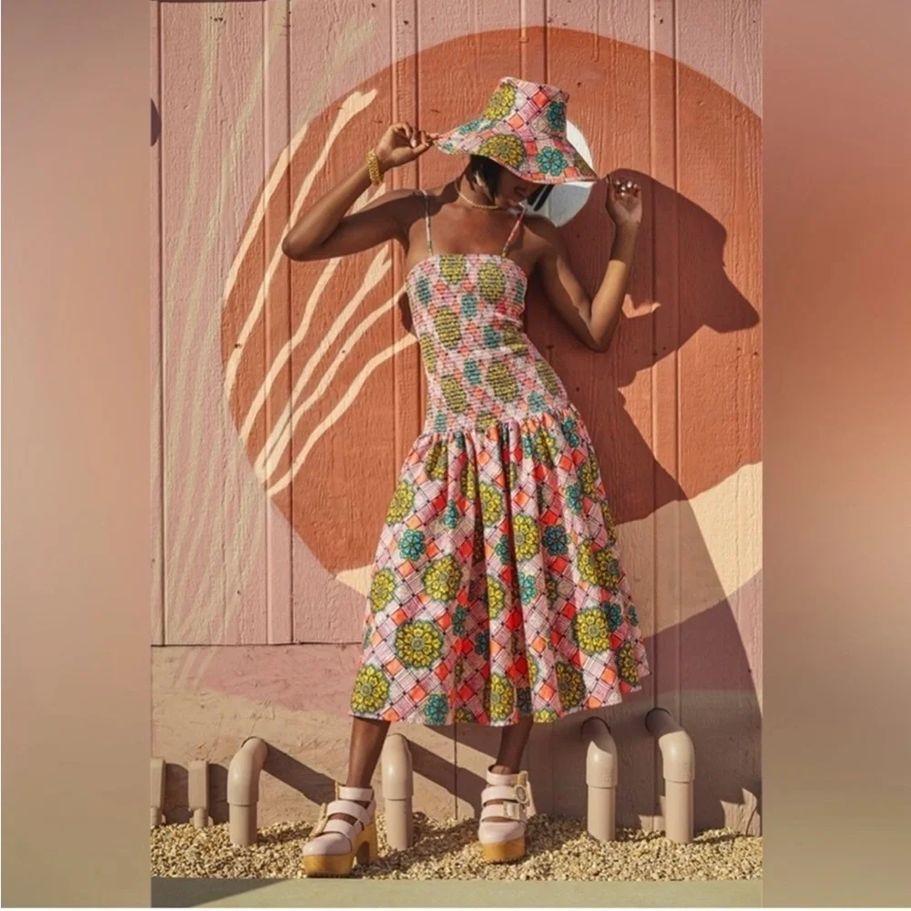 Autumn Adeigbo Winnie Midi Dress NWT Size 8 Pink Floral Smocked Cotton - Picture 12 of 16